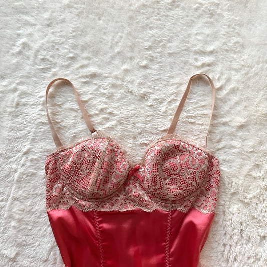 2000's coral satin lace up camisole