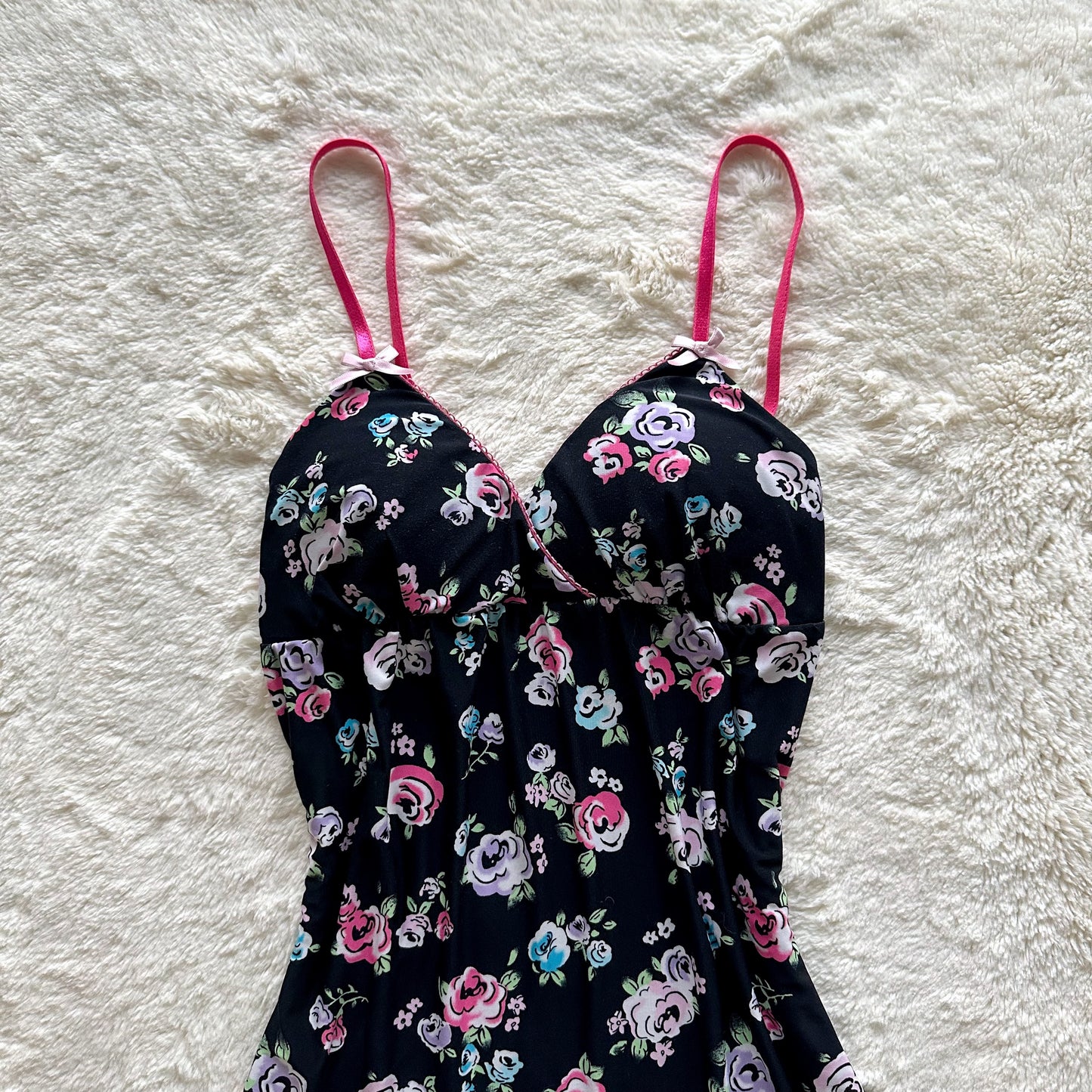 2000's black floral slip dress