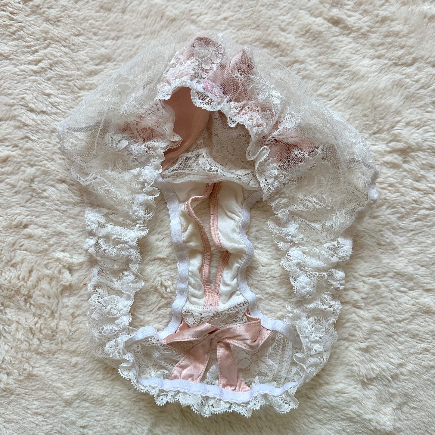 2000's blush veil ouvert panty + garter set