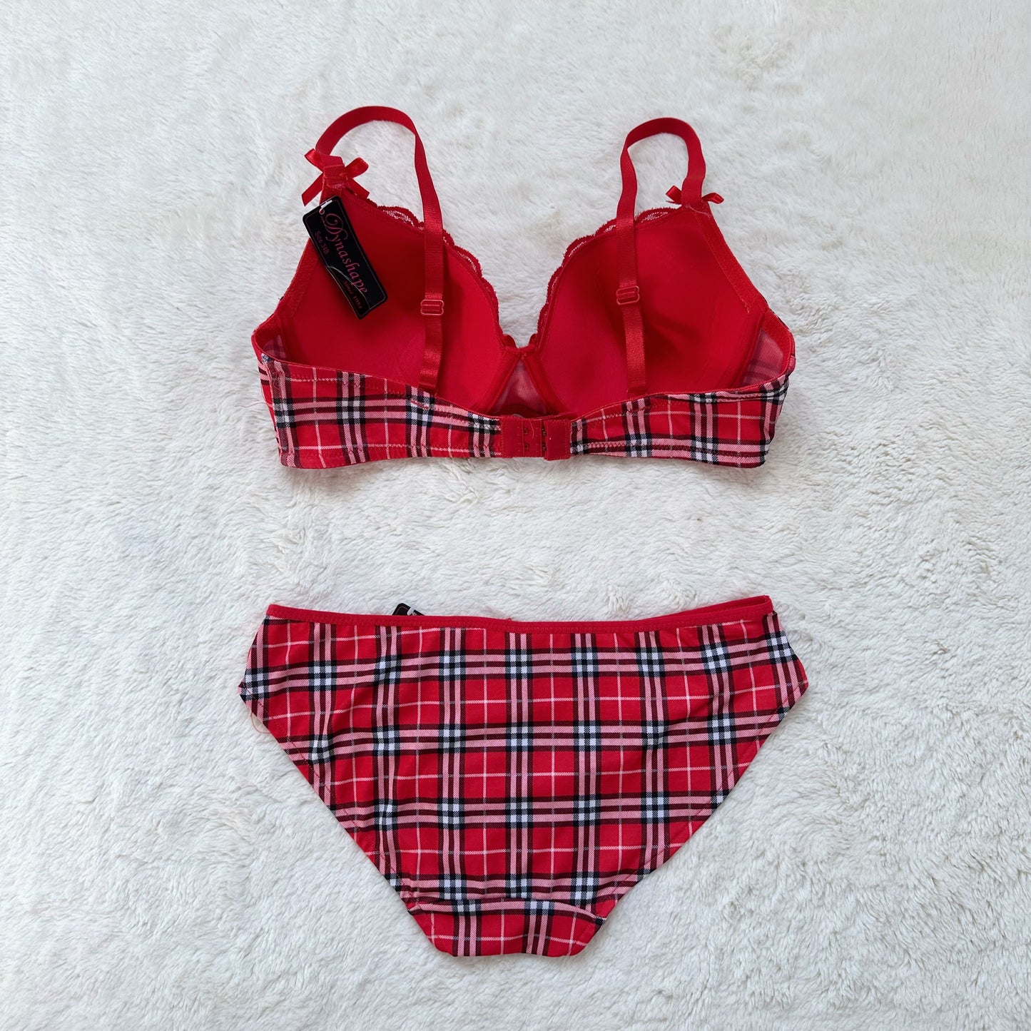 2000's cabin plaid bra + panty set