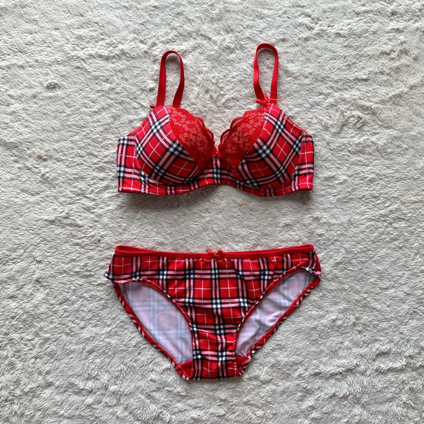 2000's red flannel plaid bra