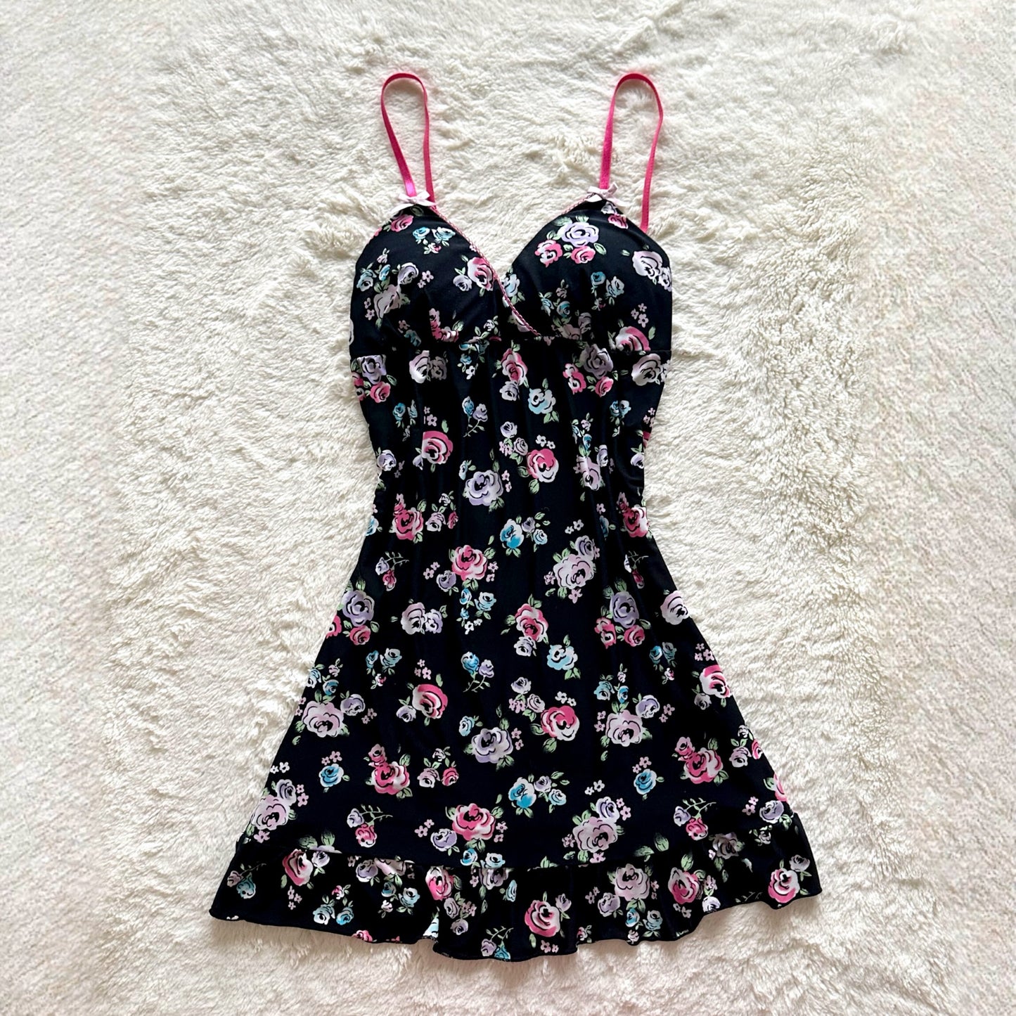 2000's black floral slip dress