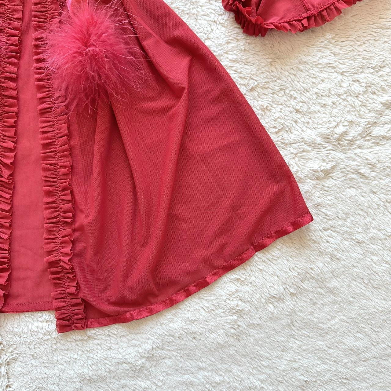 2000's cherry wine pom pom robe