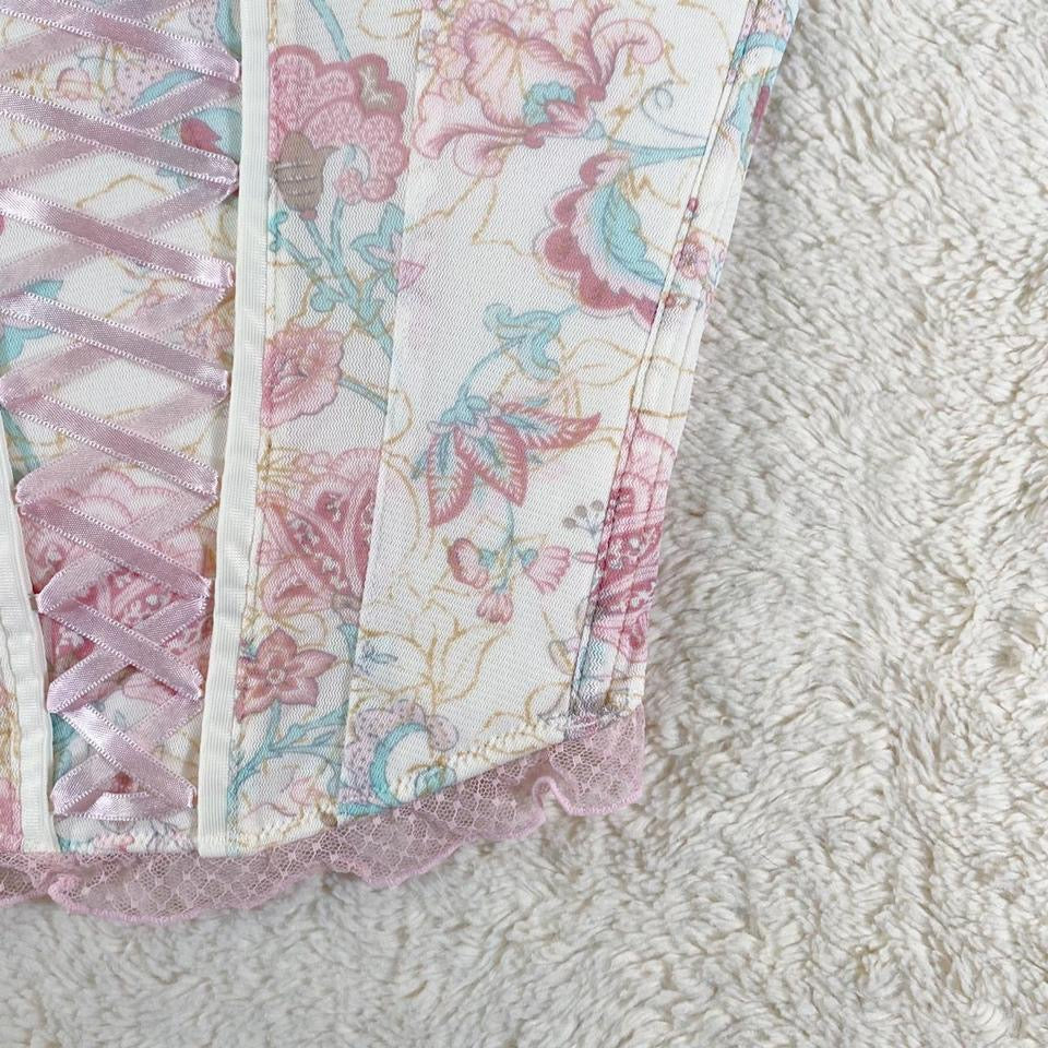 2000's teacup floral lace up corset