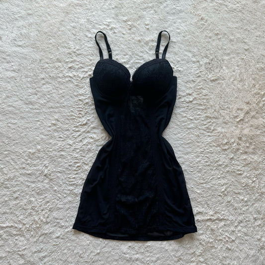 2000's black floral lace bustier mini