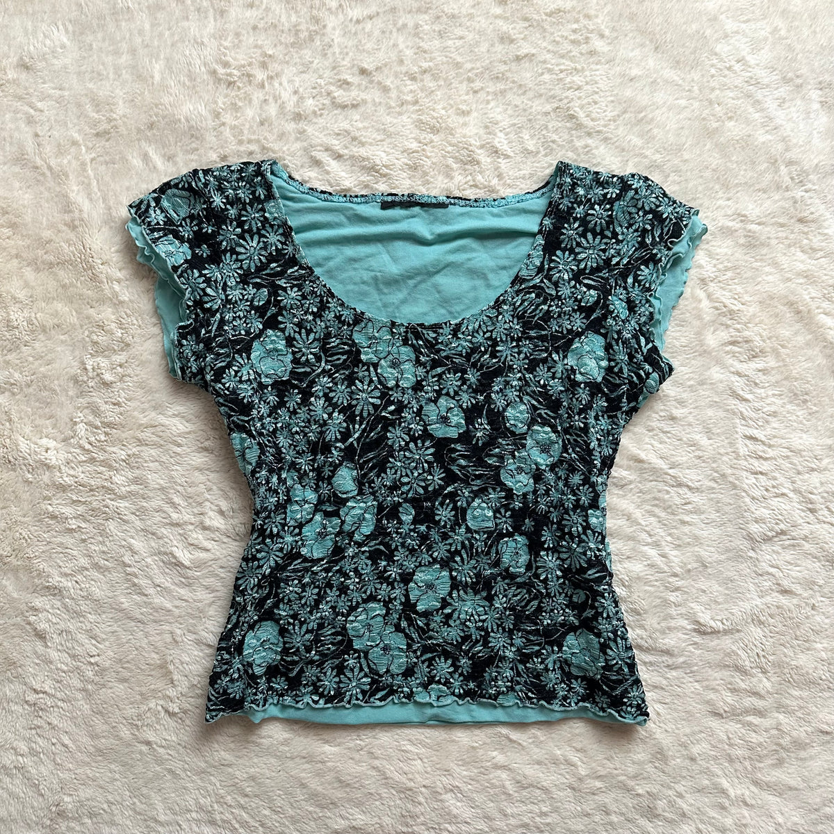 2000's teal skies top