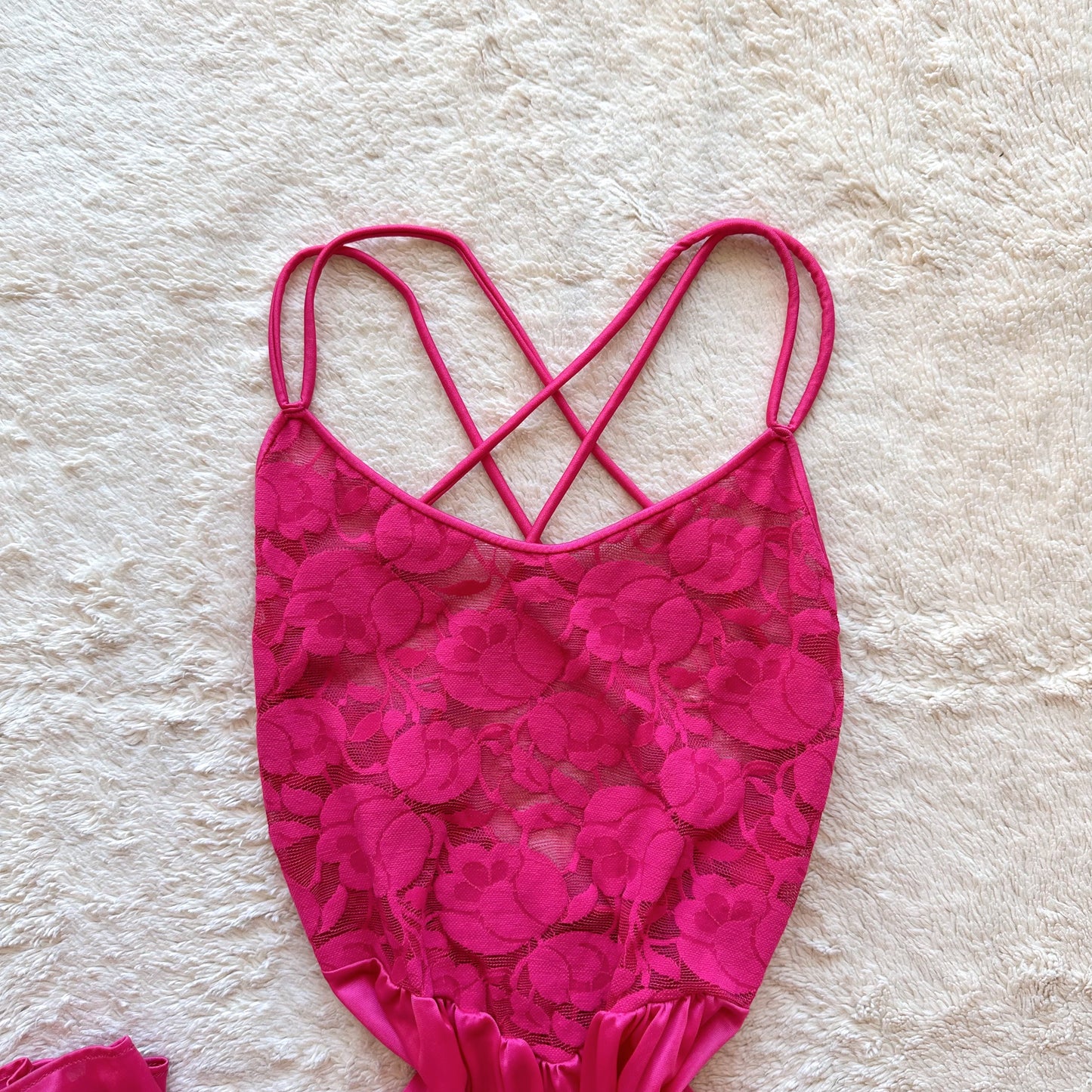 1990's hot pink satin lace slip dress