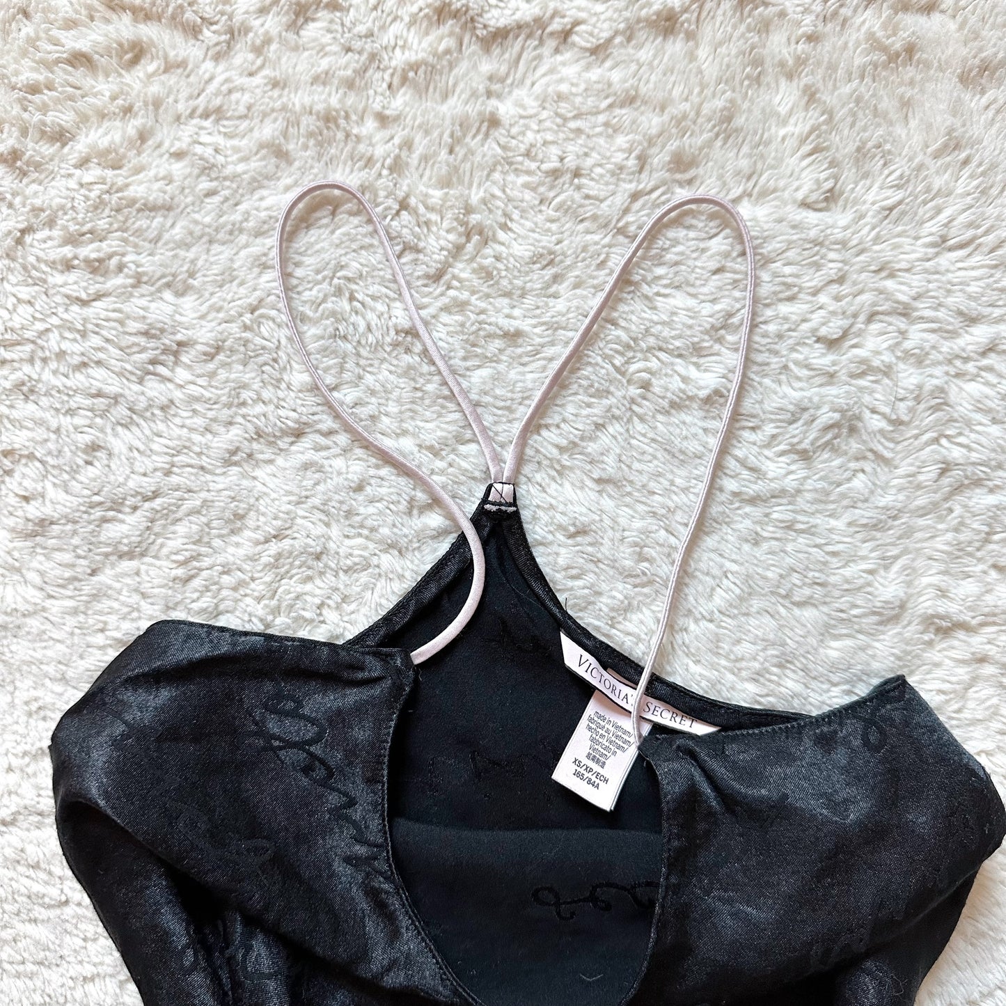 2019 black satin script camisole