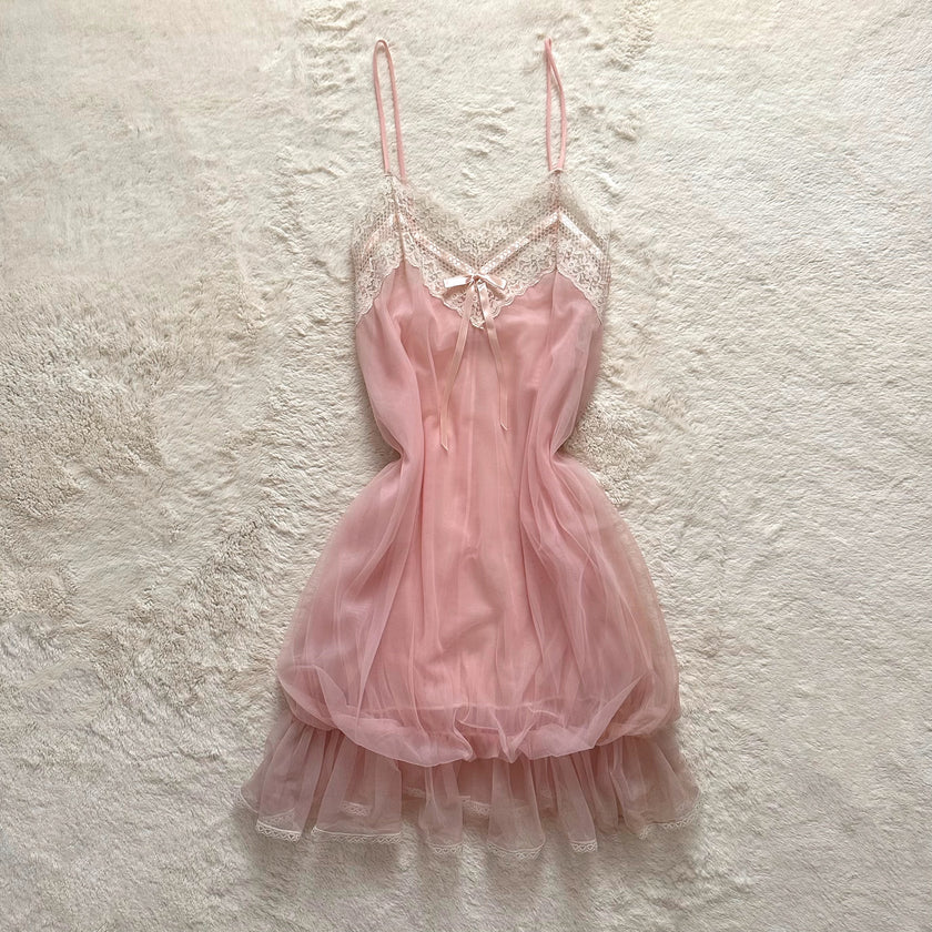 1980's blushing rose tulle babydoll