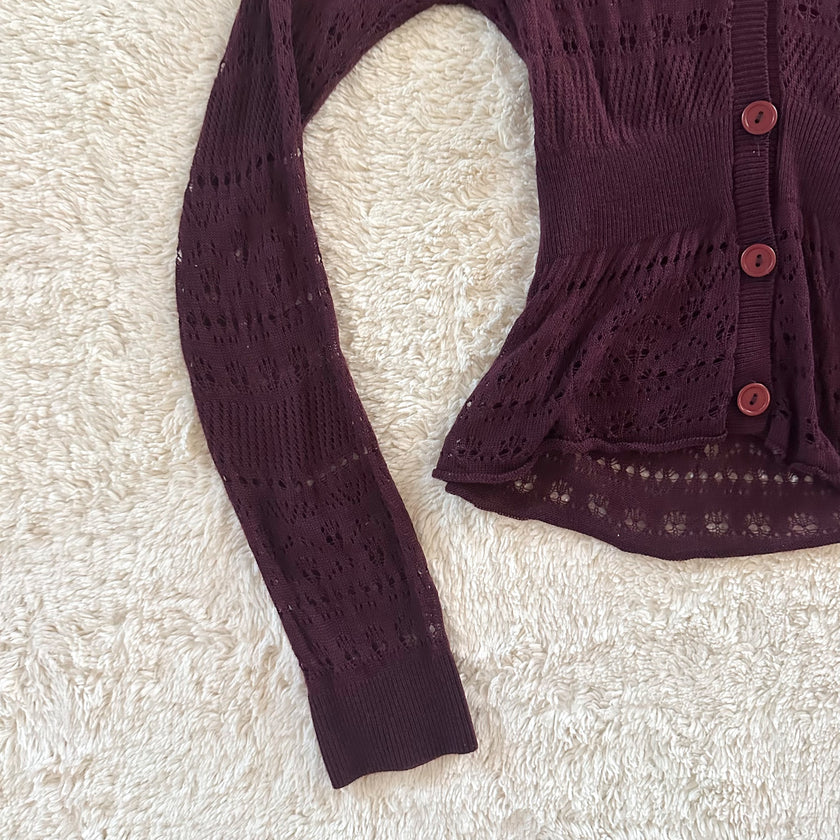 2000's mulberry pointelle cardigan
