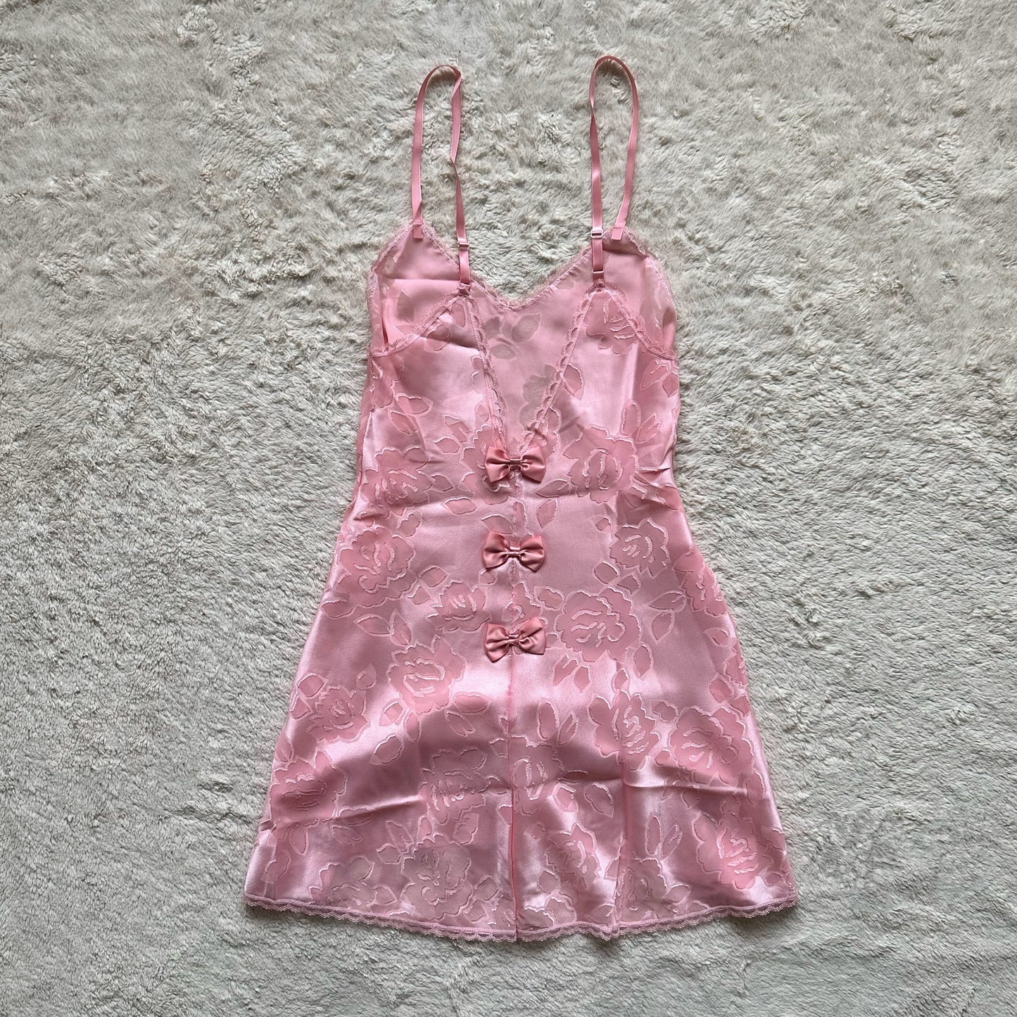 2000's peachy pink floral bow slip dress