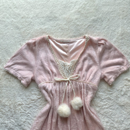 japanese brand shaggy pom pom babydoll dress