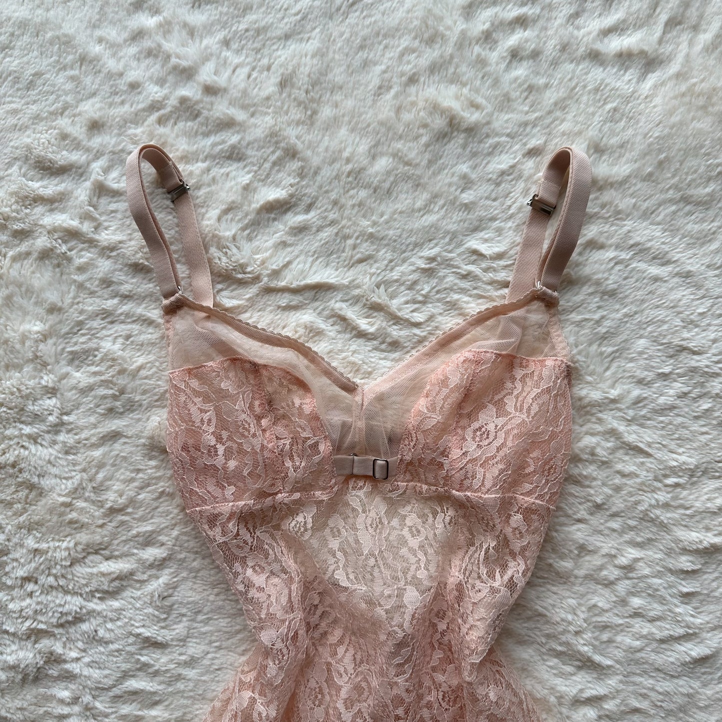 2008 sheer nude lace mini slip dress