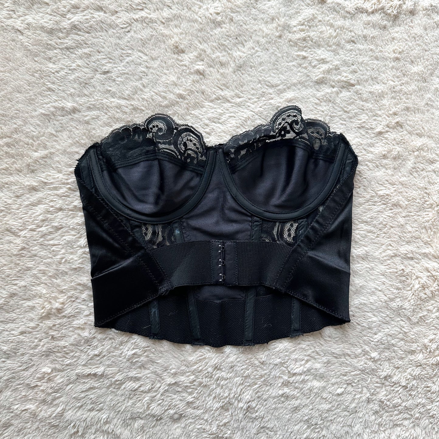 1970 black backless corset bustier