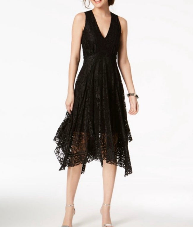2000's noir lace asymmetrical dress