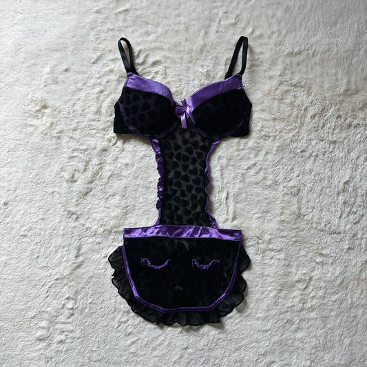 2000's heart print apron slip dress