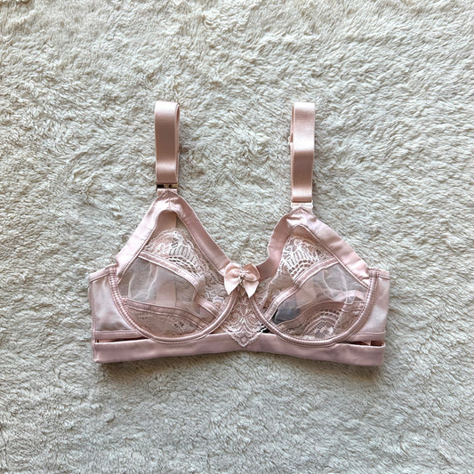 champagne pink satin lace bra