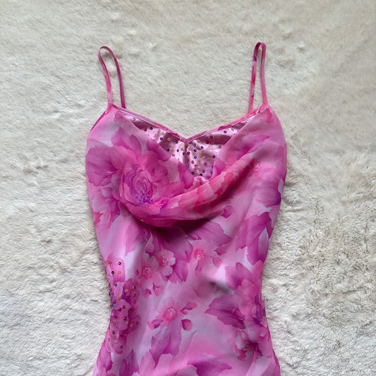 1990's fuchsia flutter dress