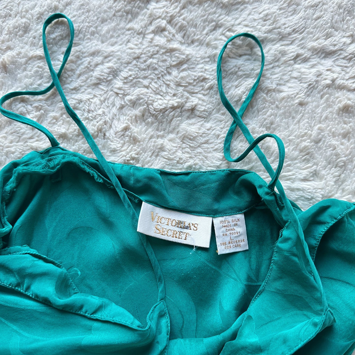 1980's emerald green 100% silk petal slip dress