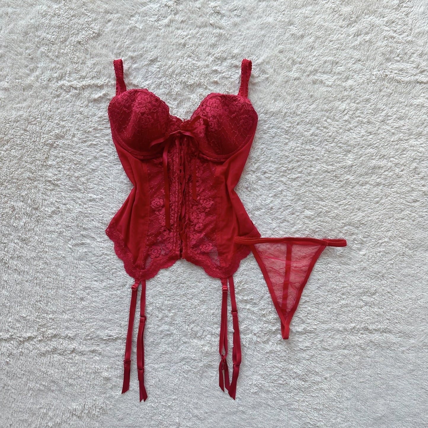 1990's fiery red corset + thong set