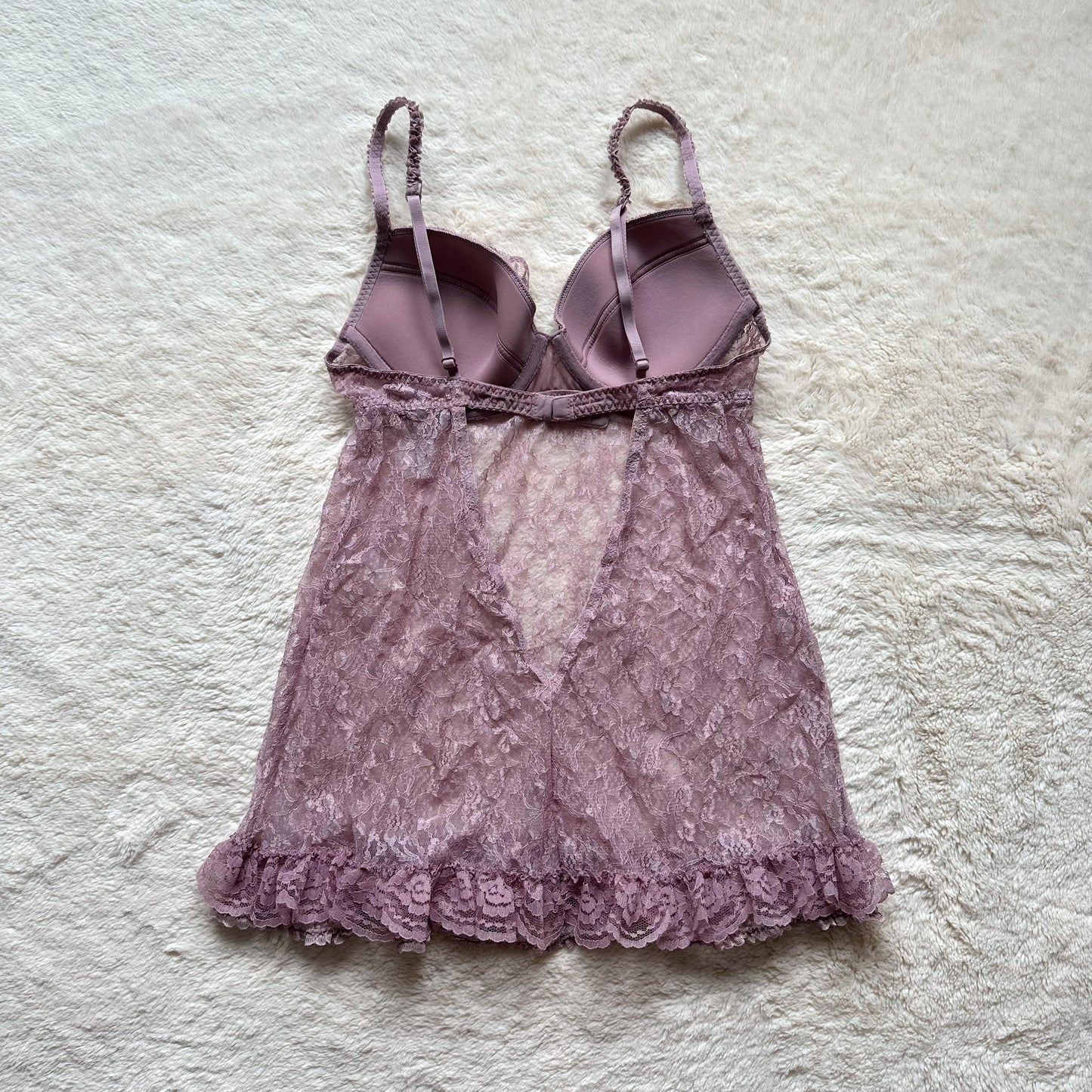 2009 mauve chantilly micro mini slip dress