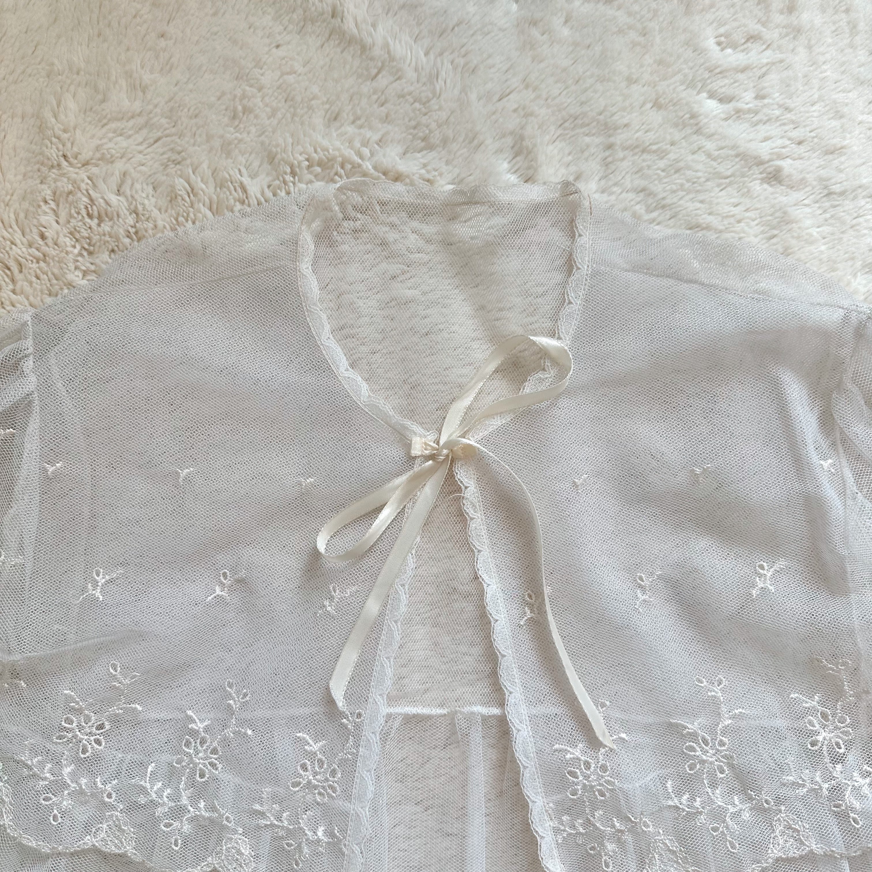 1980's ivory eyelet bed jacket