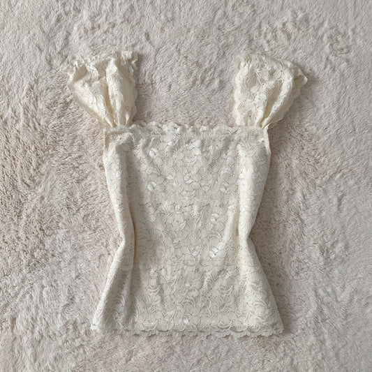 1990's buttercream lace blouse
