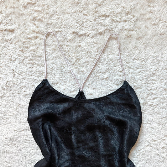 2019 black satin script camisole