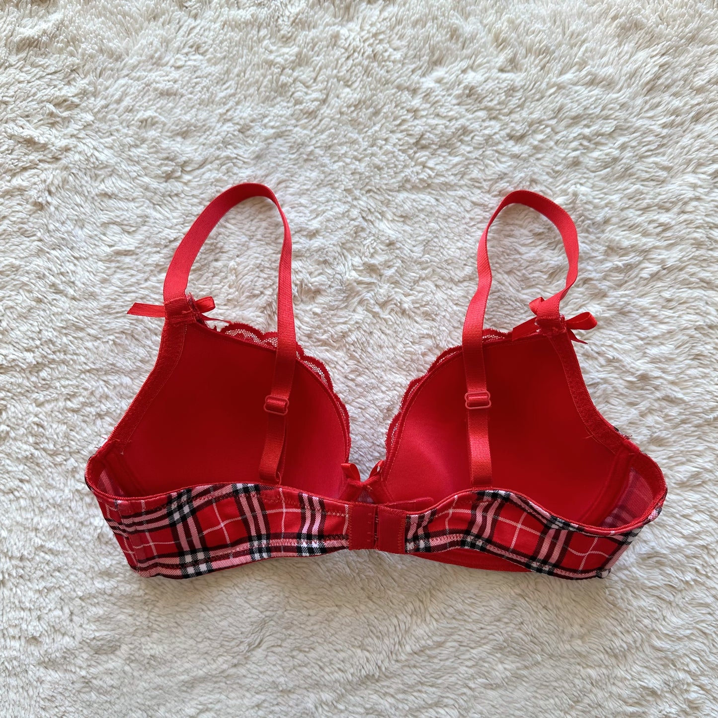 2000's red flannel plaid bra