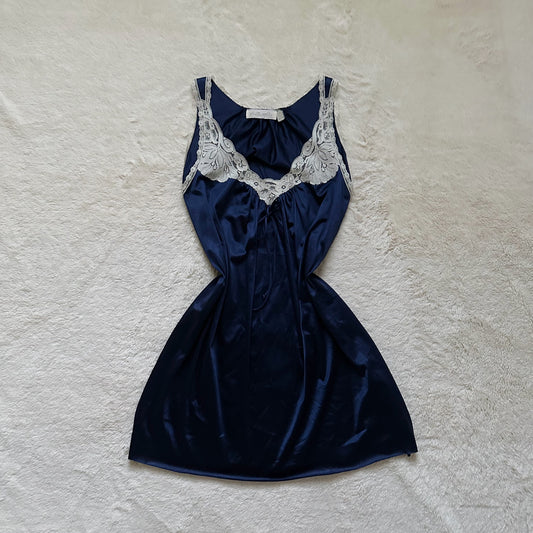 1990's navy satin lace nightie