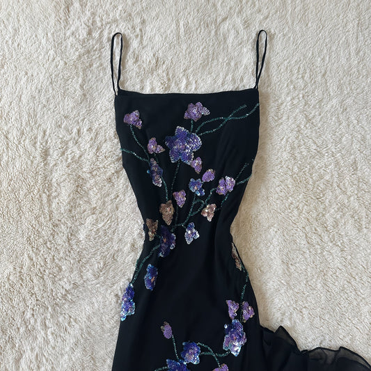 1990's dark amethyst sequin gown