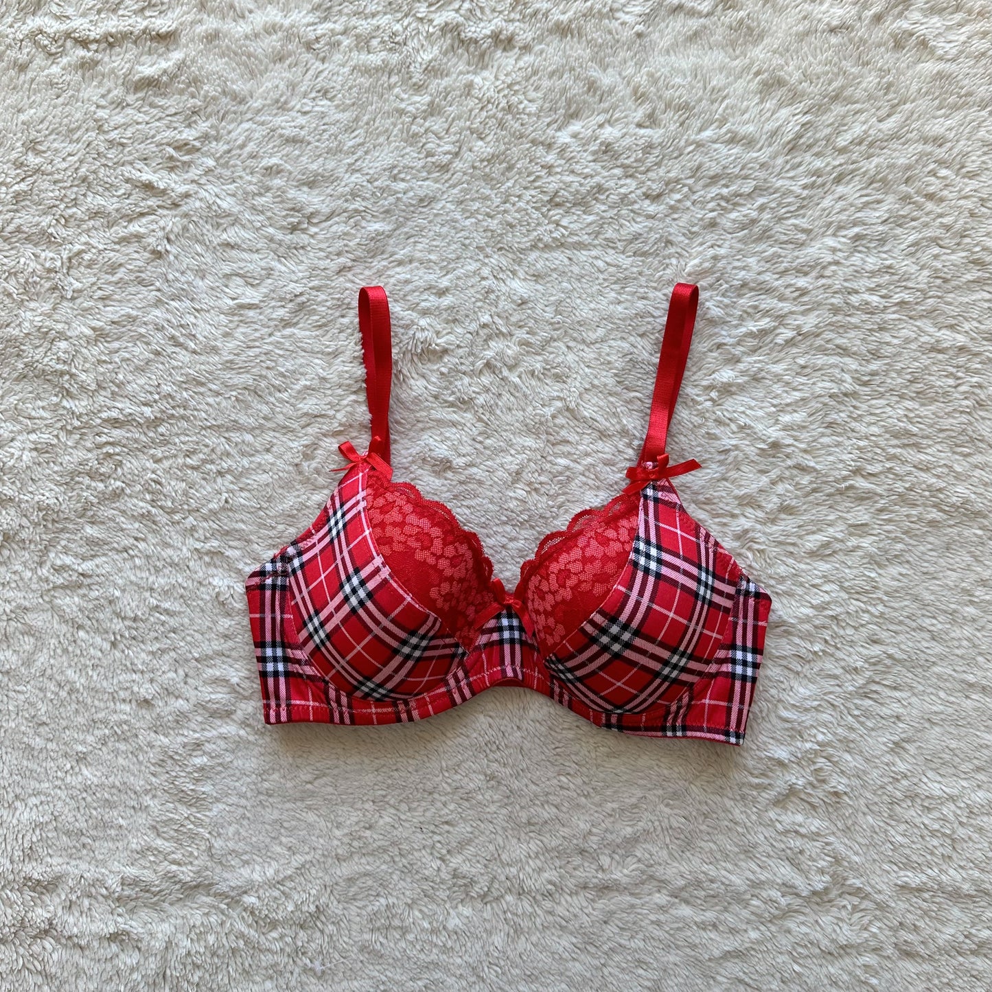 2000's red flannel plaid bra