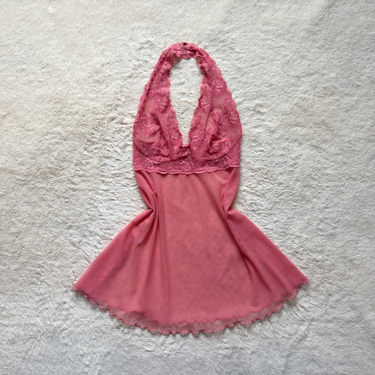 2005 blush coral halter slip dress