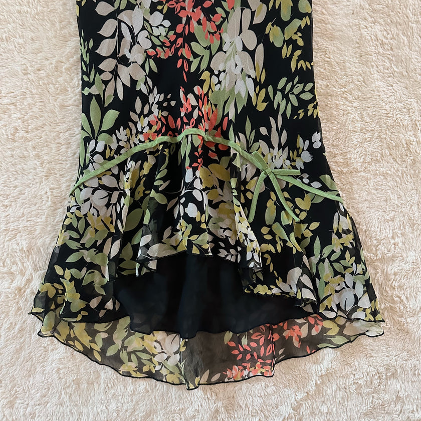 2000's fallen garden midi skirt - 100% silk