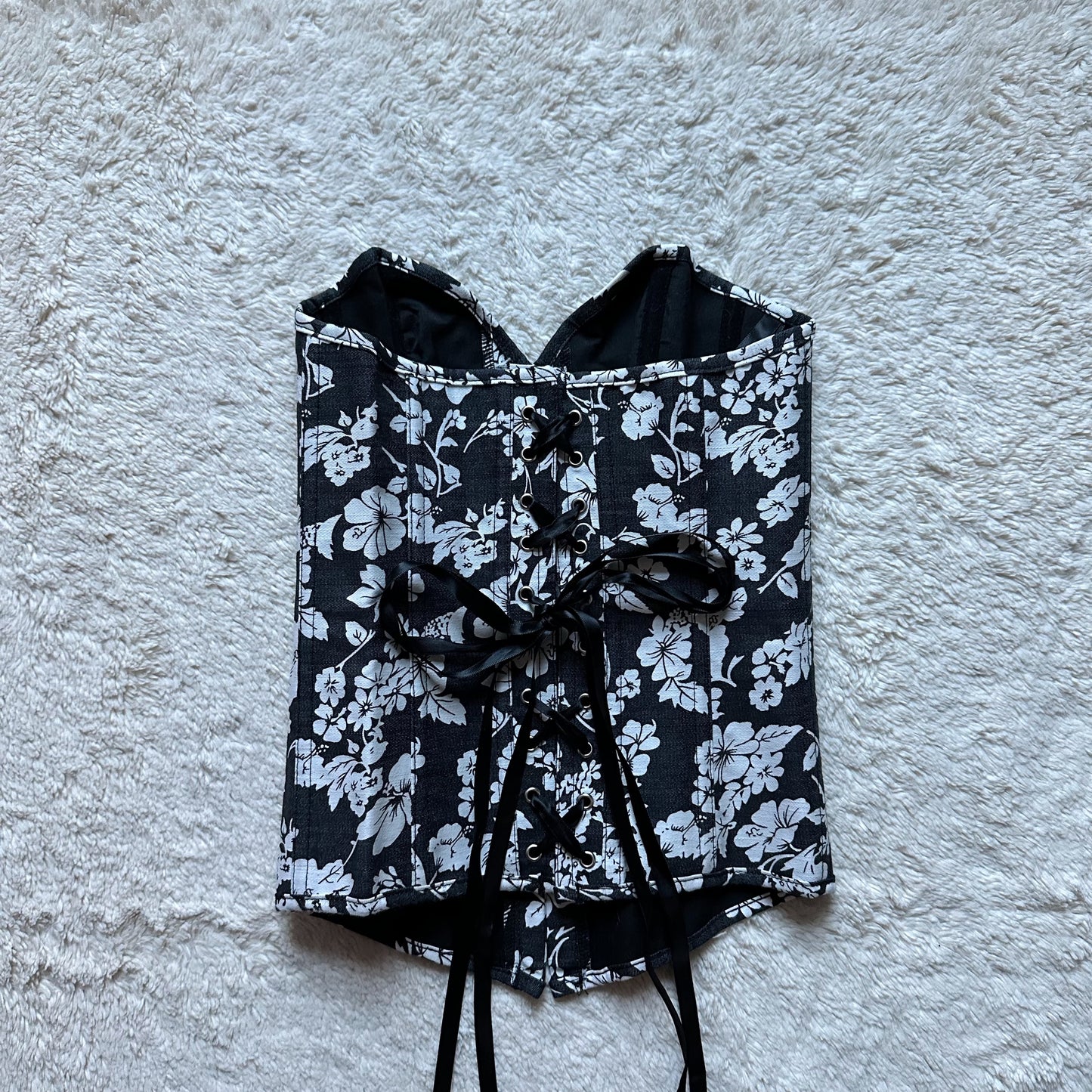 adore me black + white floral corset