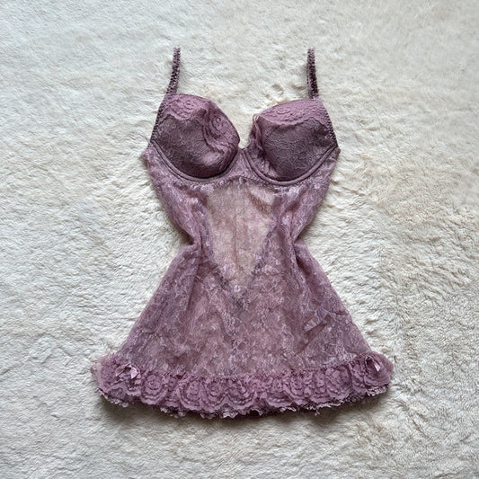 2009 mauve chantilly micro mini slip dress