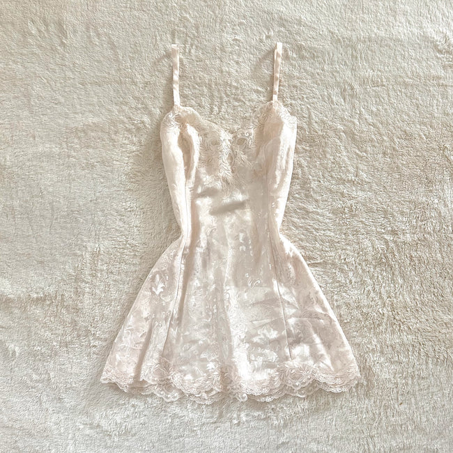 1980's ivory flora slip dress