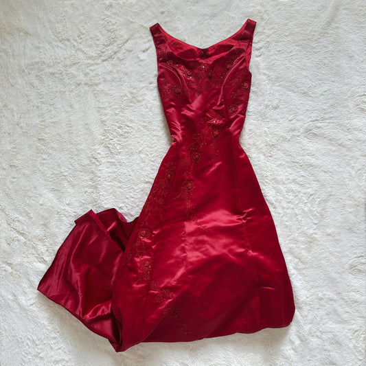 1990's rose ember ballgown