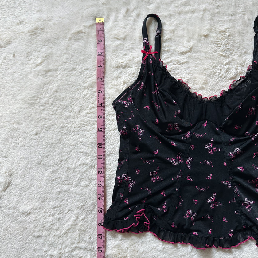 2000's midnight butterfly corset top