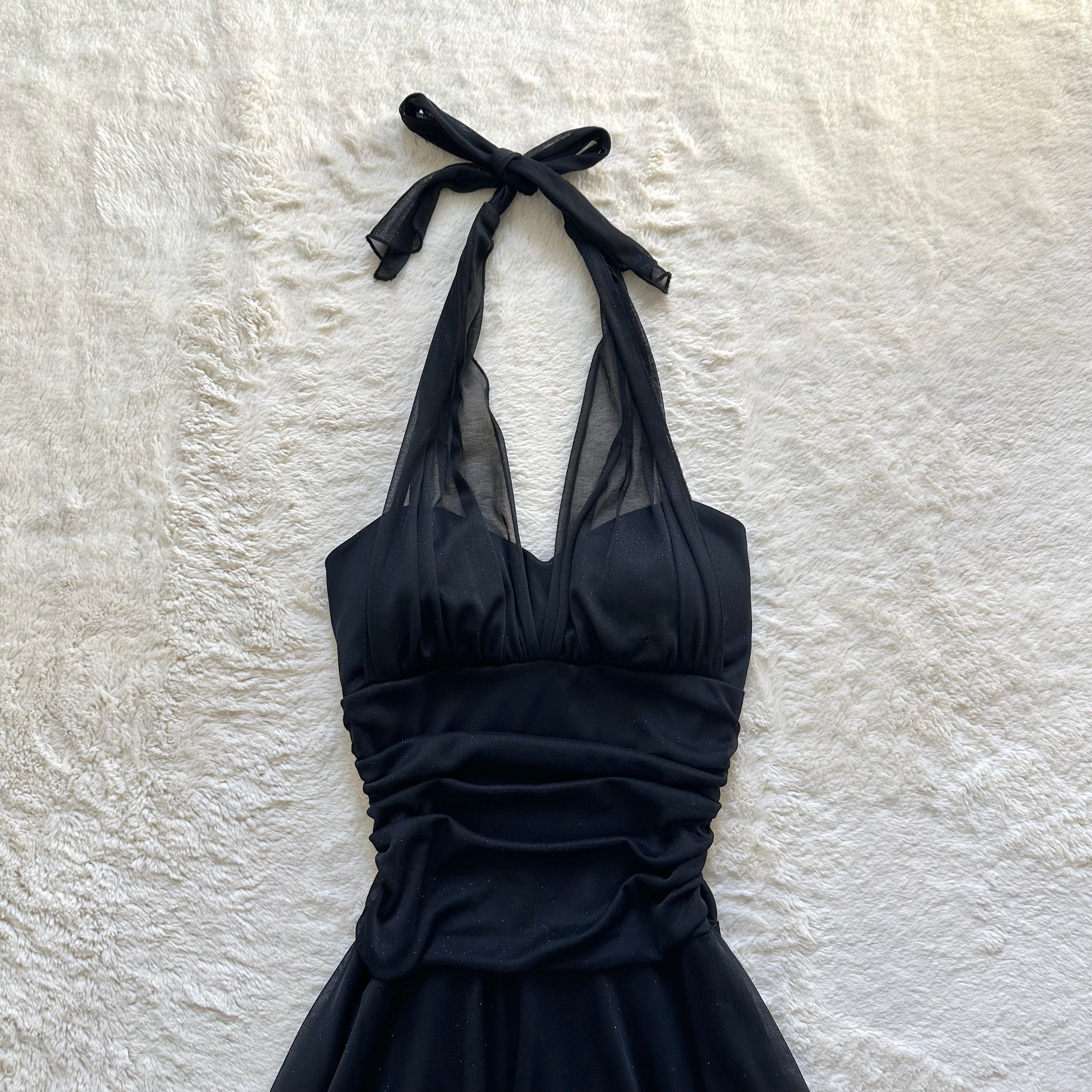 1990's midnight cascade halter dress