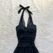 1990's midnight cascade halter dress