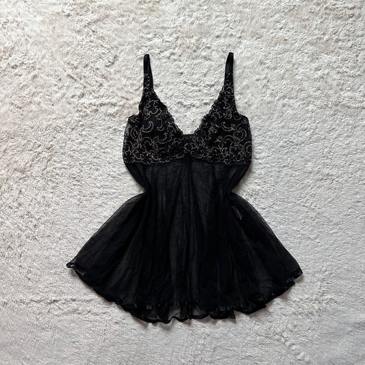 90's black + gold mesh babydoll slip