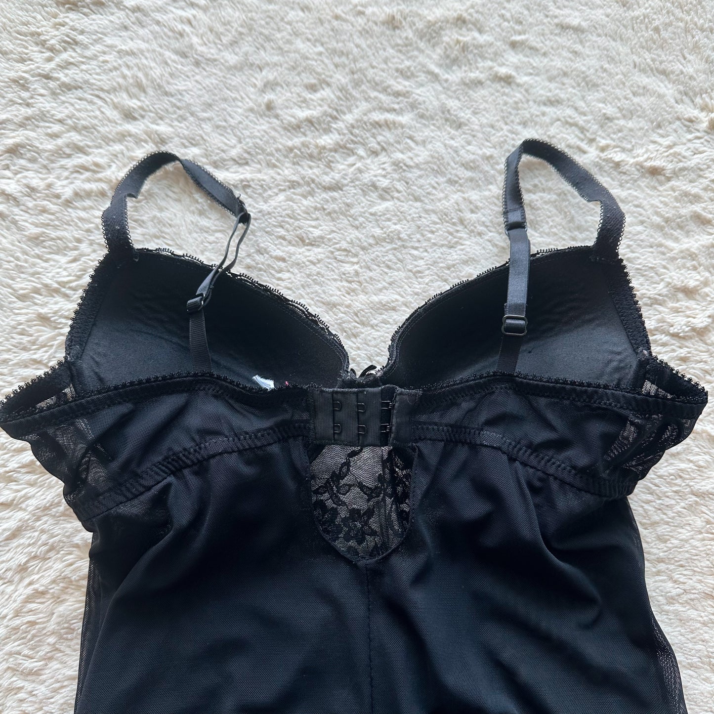 2000's black floral lace bustier mini