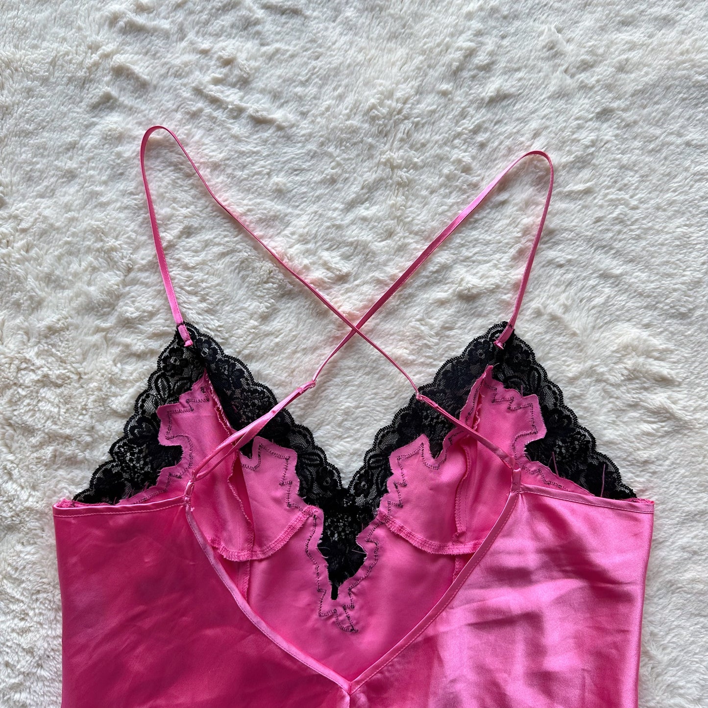 2000's bubblegum pink satin lace slip