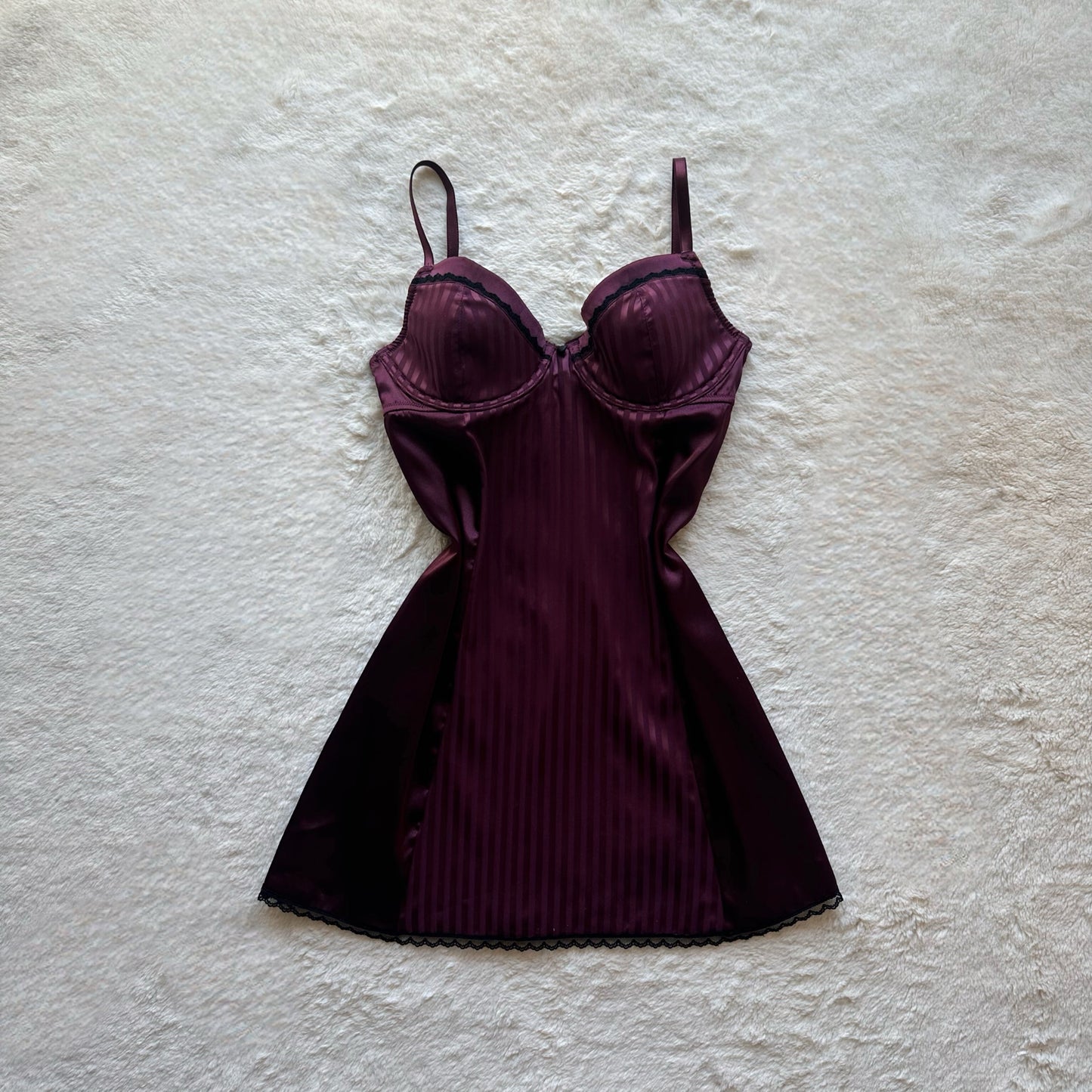 2000's burgundy + black pinstripe slip dress