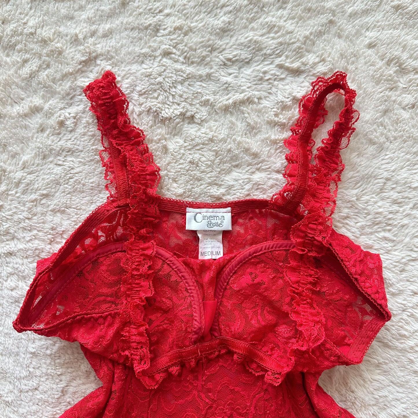 1990's flirty red lace slip dress