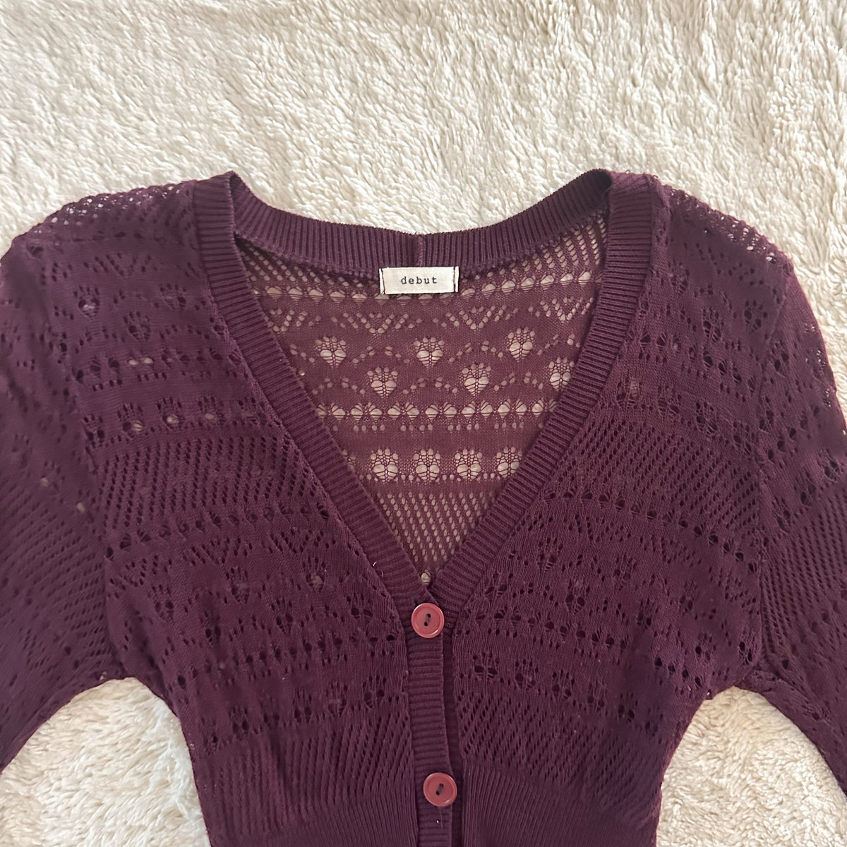 2000's mulberry pointelle cardigan