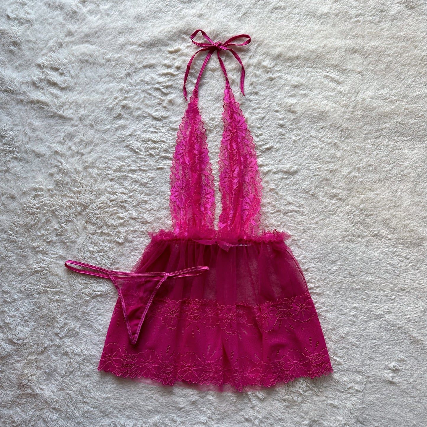 2000's bright fuchsia halter slip + panty set