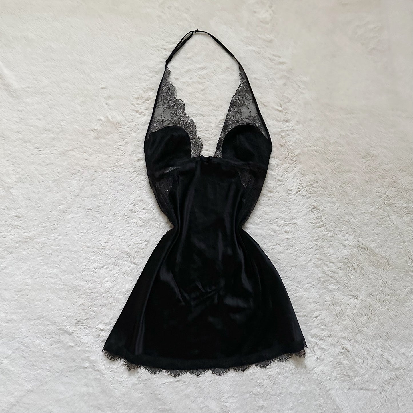 2013 black satin lace halter slip dress