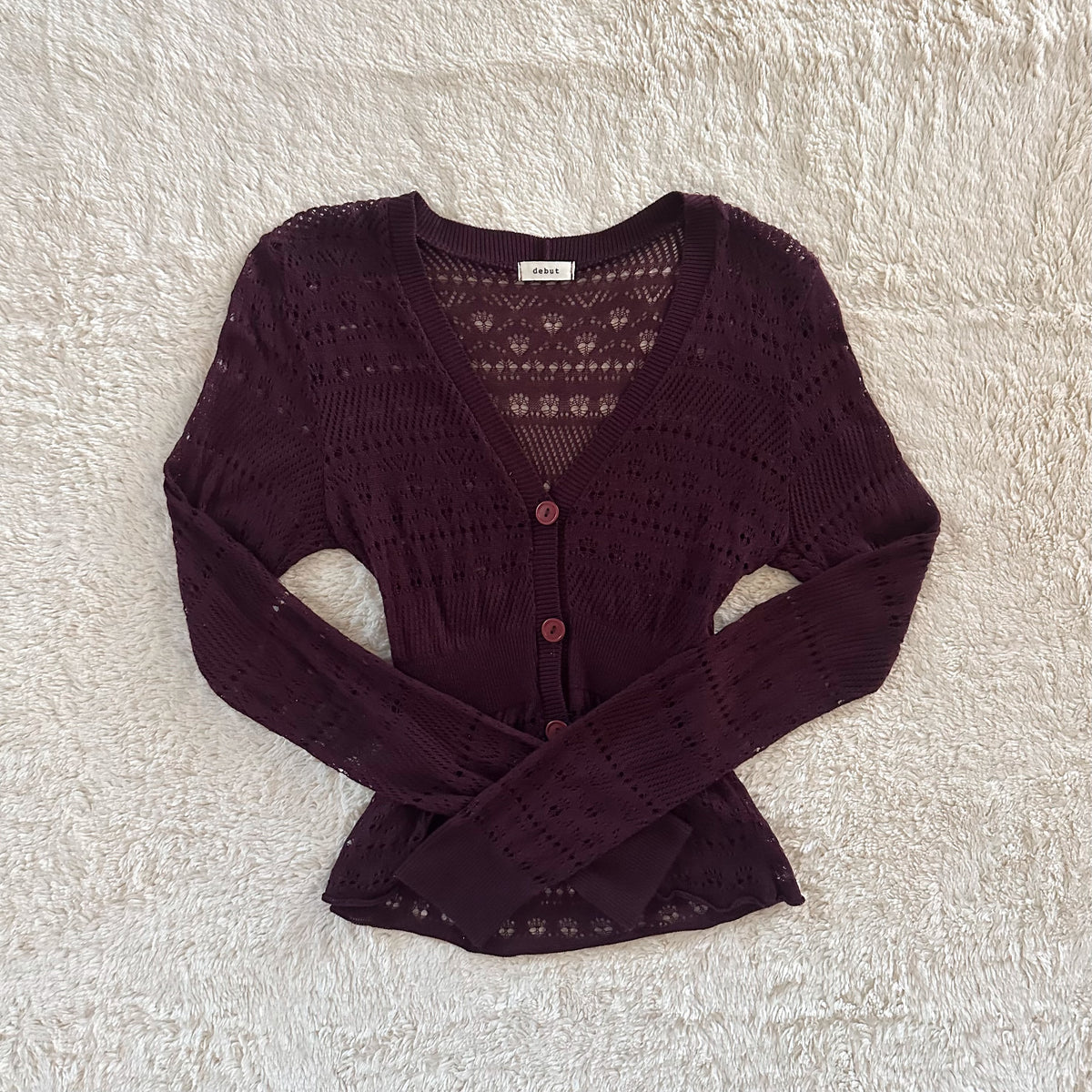 2000's mulberry pointelle cardigan